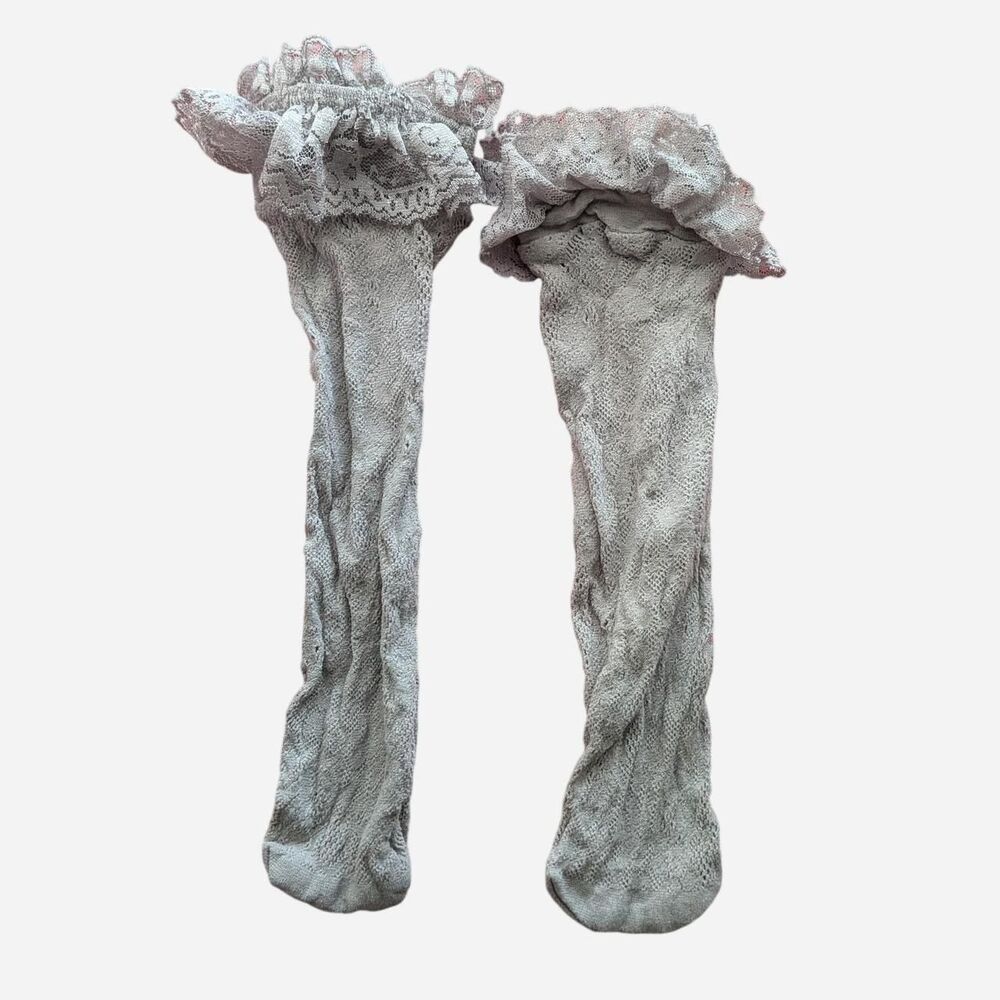 Vintage Style Grey Lace Ruffle Socks Coquette Aesthetic Crew Socks